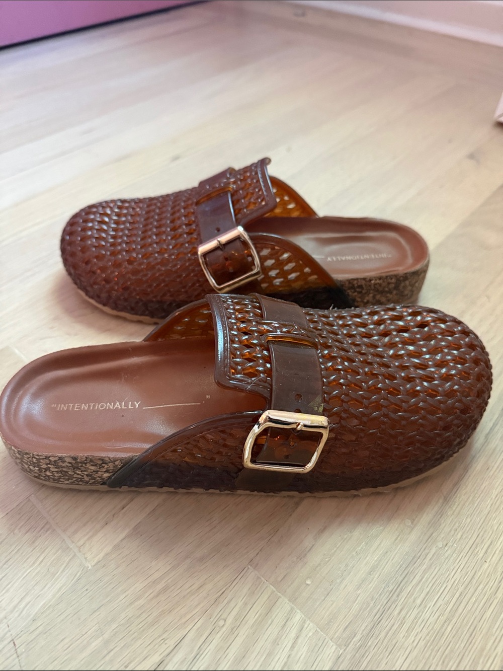 Woven Slip-On Mule in Brown with Buckle